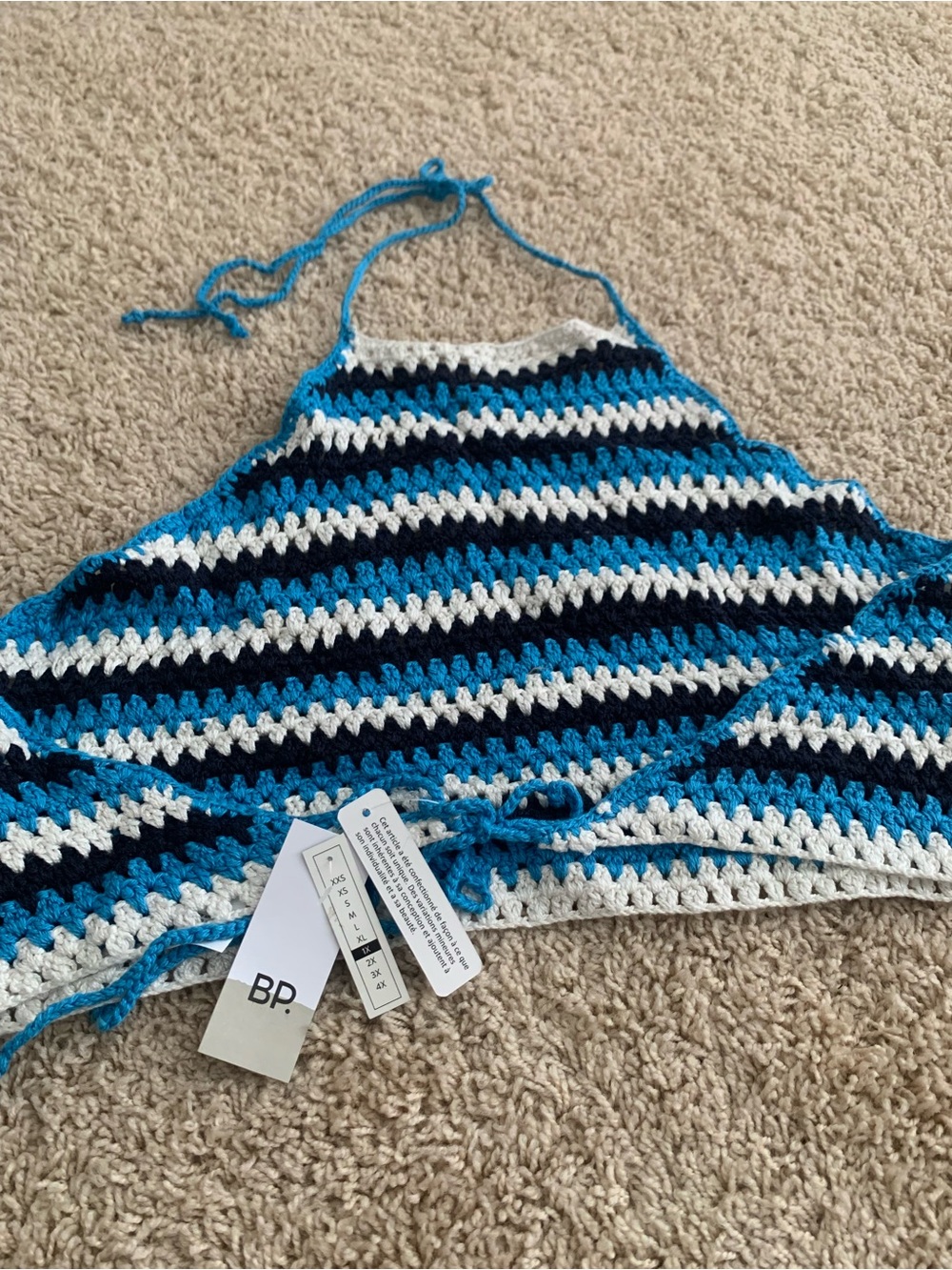 bnwt BP Crocheted Halter Crop Top - Blue, Navy & White Stripe